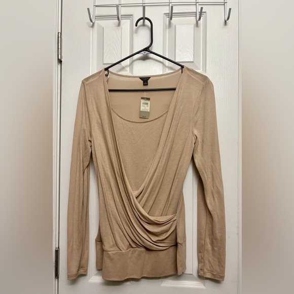 Ann Taylor Tops - Ann Taylor Beige Drape Front Blouse | Long Sleeve Work Top | NWT